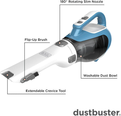 BLACK+DECKER dustbuster AdvancedClean שואב אבק נטען ידני קומפקטי וקל משקל לבית ולרכב עם פתח צר, דגם CHV1410L