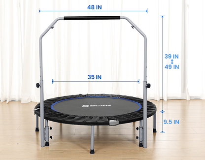 כותרת: BCAN 250KG&nbsp;טרמפולינה קטנה מתקפלת, 120CM&nbsp;טרמפולינת כושר עם חבלי באנג׳י, צורת U/T ידיות ספוג מתכווננות, אימון יציב ושקט ילדים מבוגרים פנים/חוץ ספורט